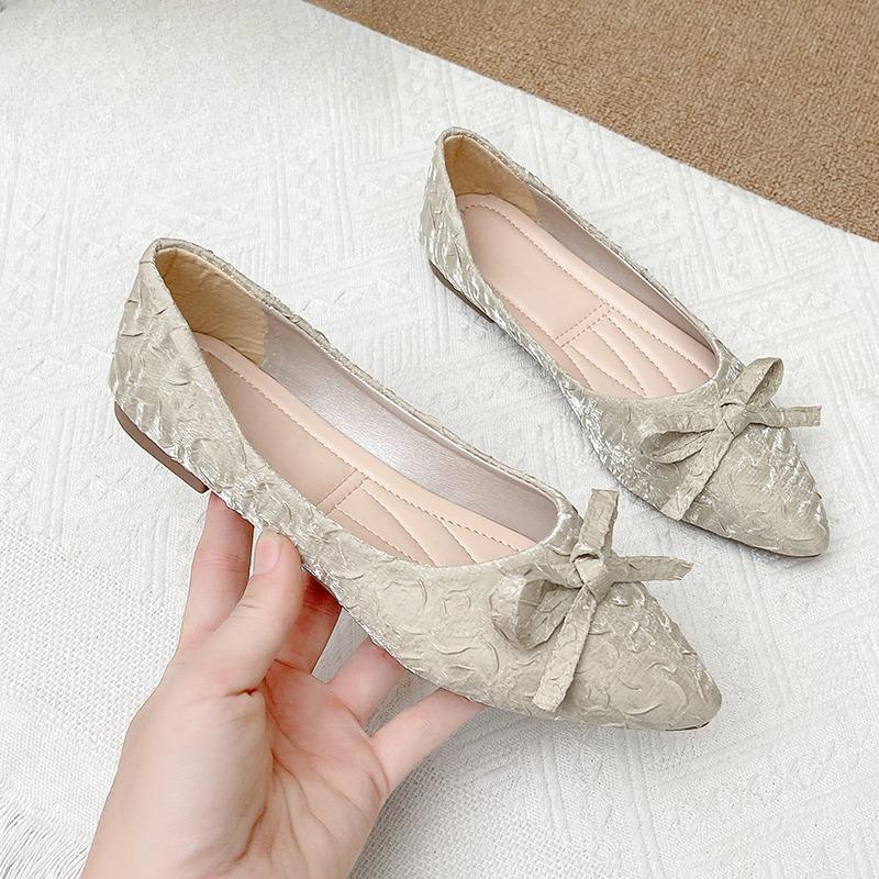 Low Top Shoes Summer New Pointed Head Shallow Mouth Cloth Surface Butterfly Knot Soft Sole Anti-slip Wear-resistant Flat Shoes