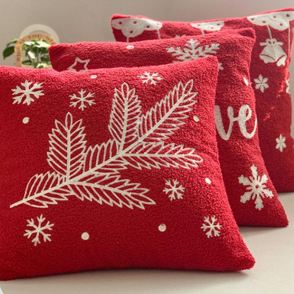 Red Throw Pillowcover INS Style Cushion Cover Soft Christmas Plush Pillowcase  Sofa/Bed