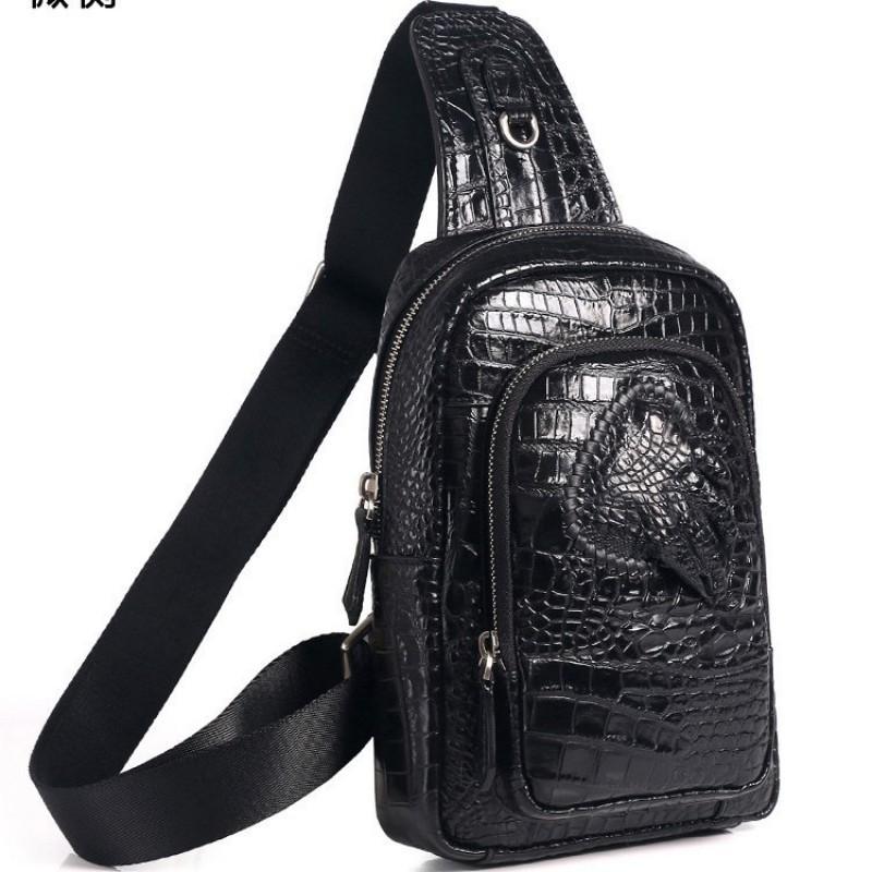 Crocodile Patterned Men's Chest Bag Made Of Genuine Leather Crossbody Cowhide With Claws Trendy Single Shoulder