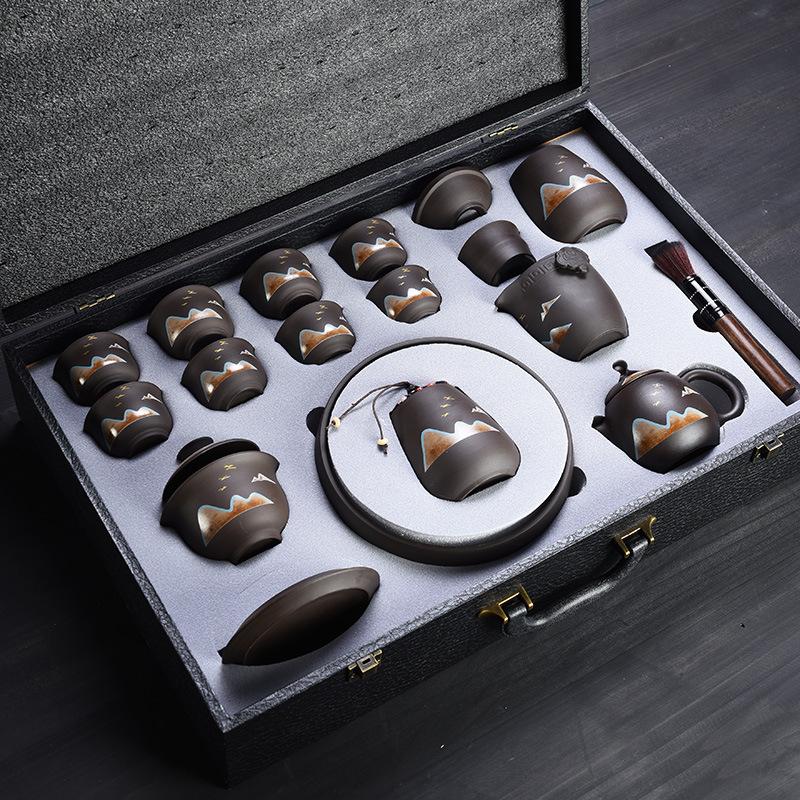 Purple sand Kung Fu tea set, tea wash six gentlemen distant mountain lifting beam pot, teapot cover bowl business gift tea set