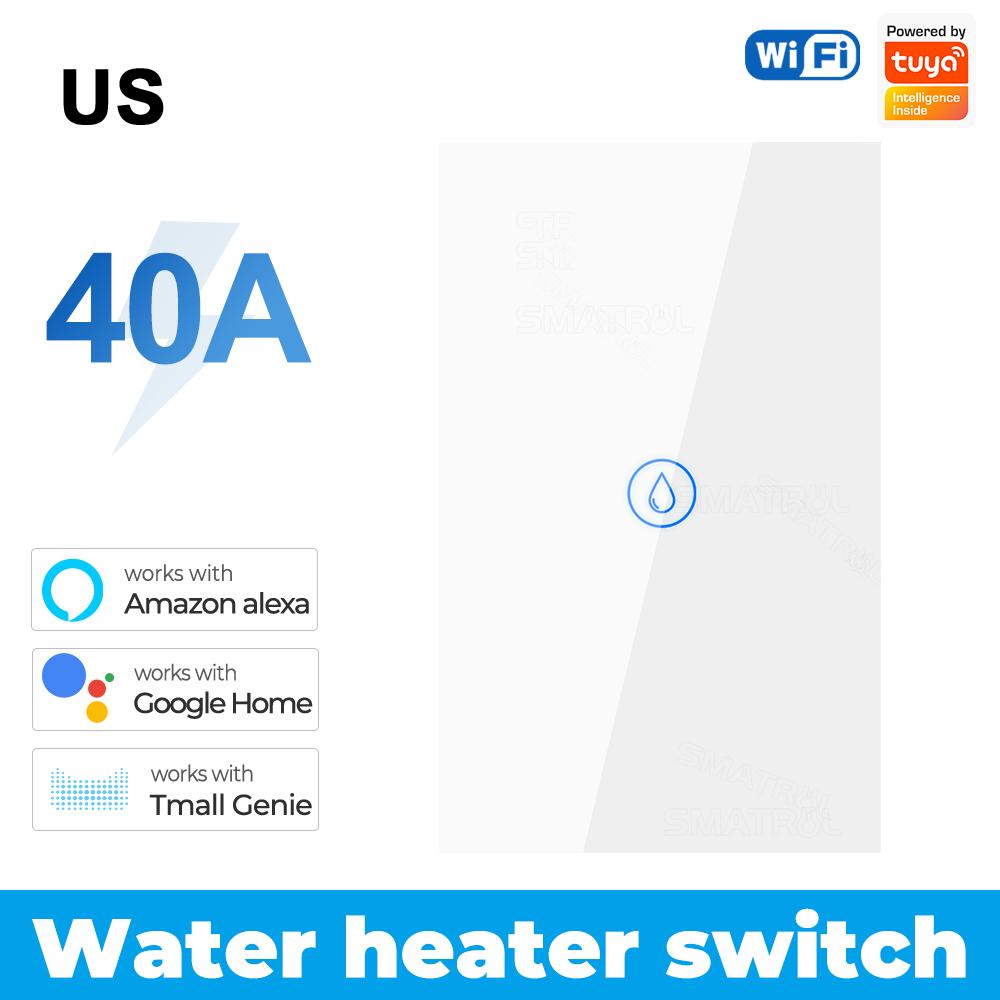 40A Tuya Smart Wifi Water Heater Boiler Touch Switch Smart Life APP Voice Control EU/US Plug Wall Switch Works with Alexa Google