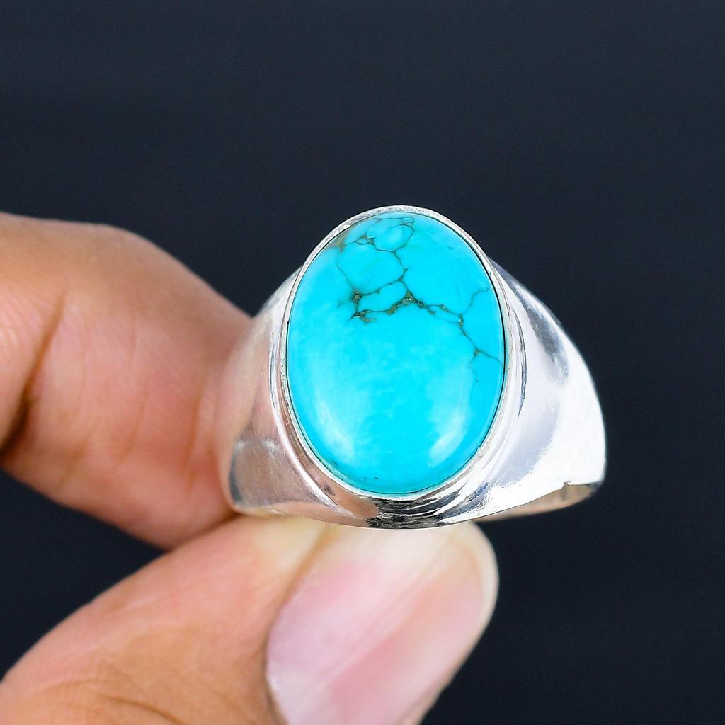 Türkis Edelstein Ring für Männer und Frauen 925 Silber Vergoldet Geometrisches Band Vintage Boho Stil Finger Schmuck Geschenk für Ihn/Sie