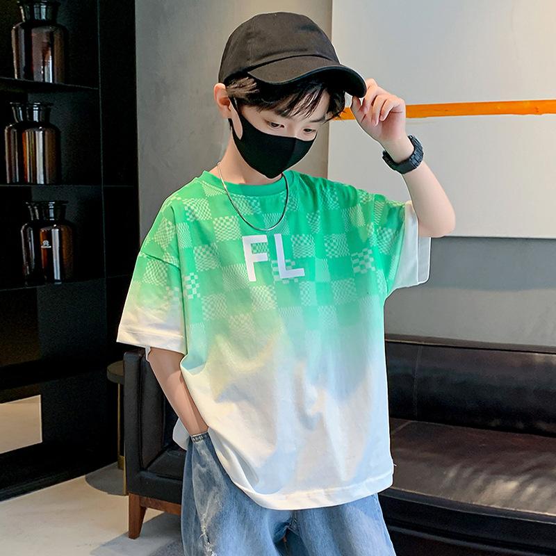 

Мальчиковая футболка с коротким рукавом Летняя Универсальная Свободная Футболка с рукавом до локтя Повседневный Мальчиковый Топ 170 зелёный