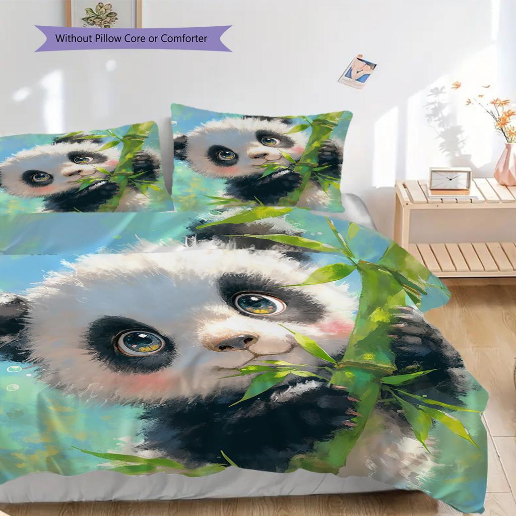 Panda Muster Bettwäsche Steppdecke Set Bettbezug Kissenbezug Heimdekoration Geburtstagsgeschenk (1 Bettbezug + 2 Kissenbezüge, ohne Füllung)