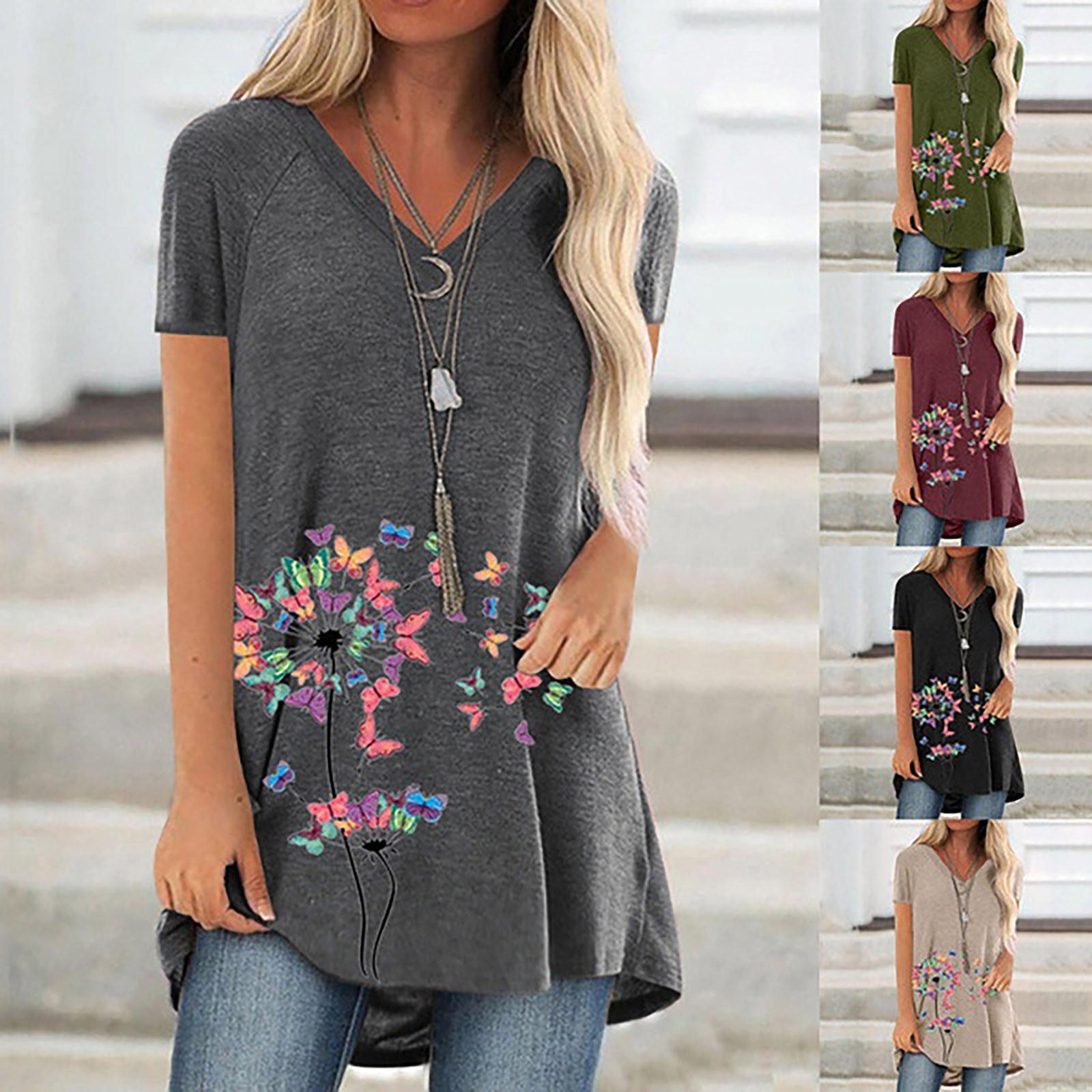 

Folulus Женская модная футболка размера плюс с v-образным вырезом и коротким рукавом, нерегулярная футболка, блузка, топы