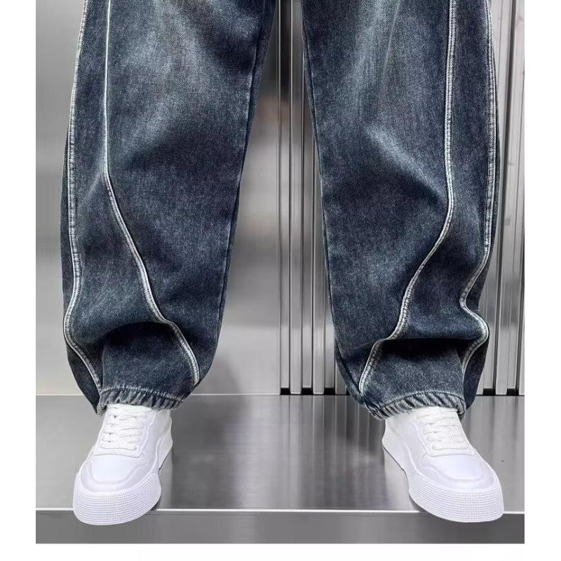 New 2026 thickened men's jeans, loose straight casual wide-leg pants