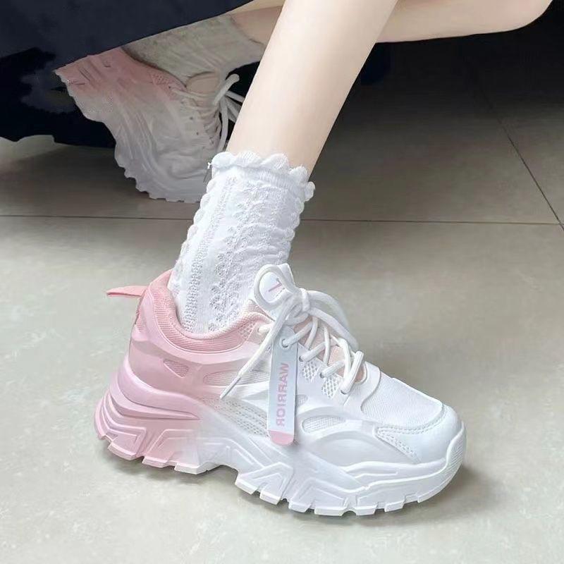Popular peach powder gradual change dad shoes ins tide autumn shoes female versatile students high value campus casual shoes
