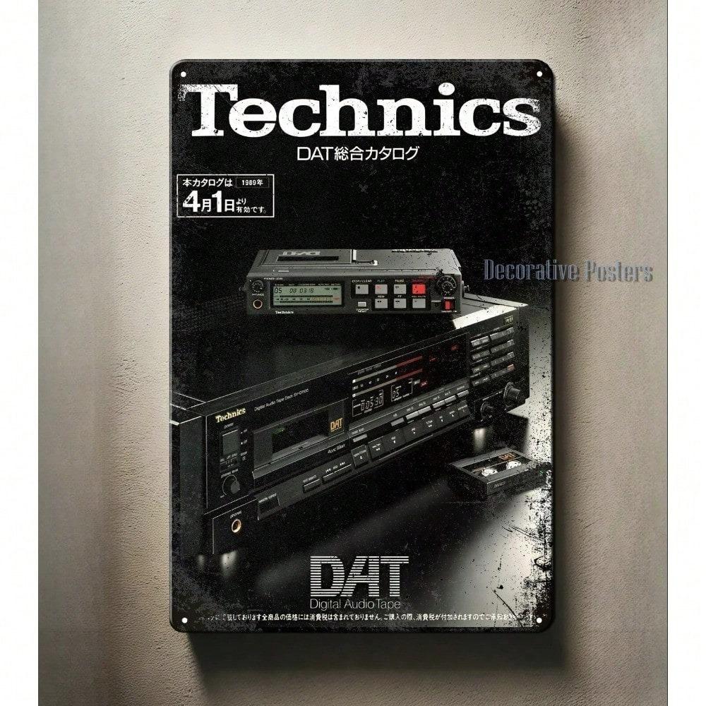 Vintage Technics DAT Digital Audio Tape Metal Tin Sign Wall Art 20x30cm Retro Music Studio Home Bar Decor