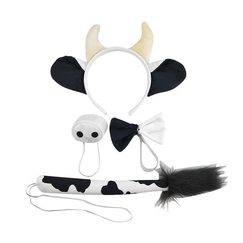 Umorden Kind Volwassene Dieren Leeuw Tijger Ezel Melkkoe Kostuum Accessoires Oren Neus Staart Handschoenen Set Kids Adult One Size black