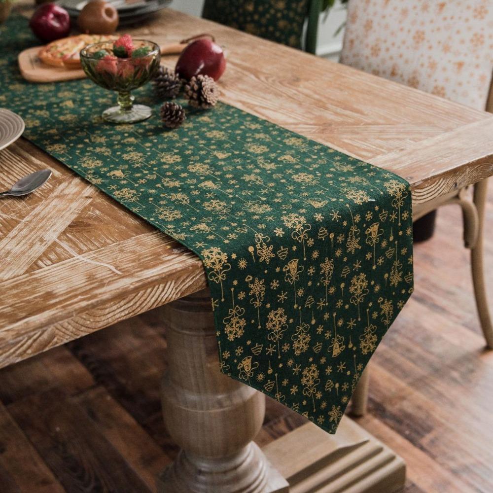 

Рождественская скатерть-дорожка Красные колокольчики Золотая фольгированная печать Рустикальный стиль для гостиной Кофейный столик Тумба под ТВ Flag 30 * 140