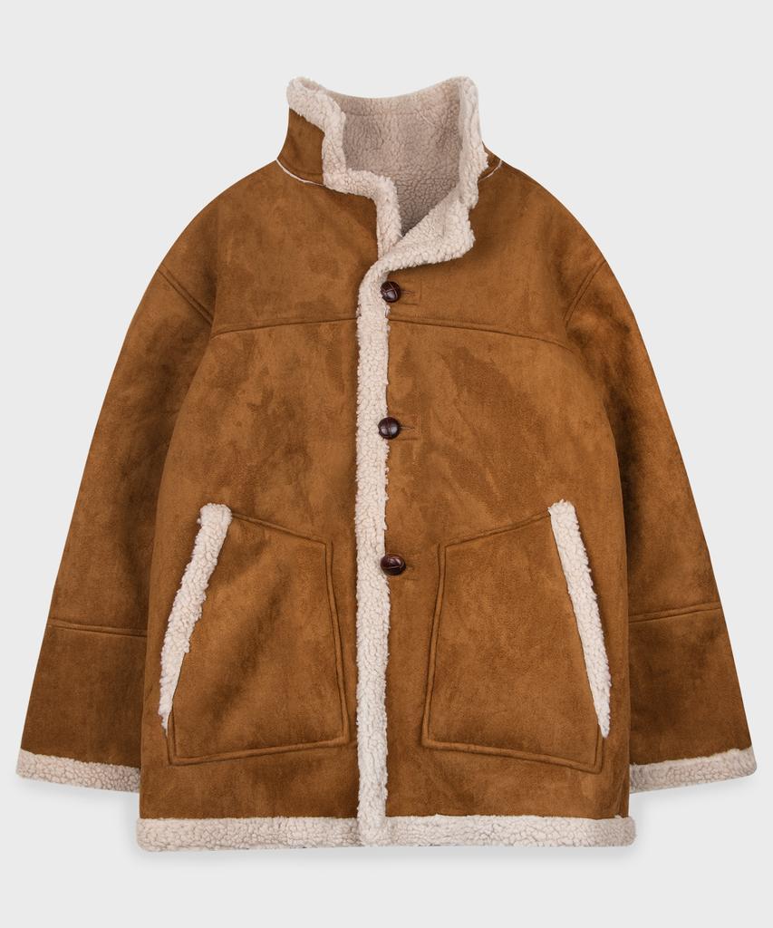 Place Studio Wende Lammfell Übergröße Mustang Jacke Wildleder [Braun]