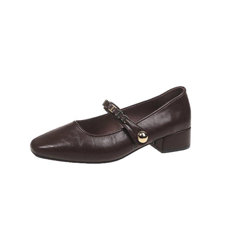 

Shallow mouth one-pedal single shoes women s new college style low-heeled small leather shoes autumn Mary Jane women s shoes 40 коричневий
