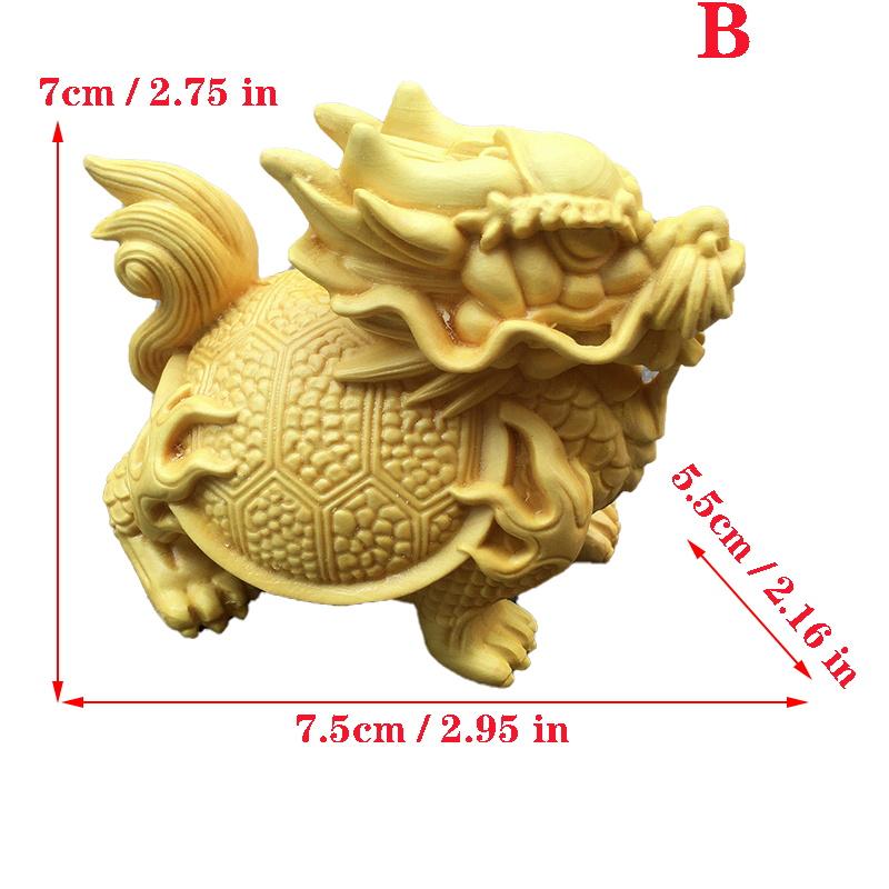 Wooden Dragon Tortoise Mascot Sculpture Statue Hand Carved Solid Wood God Beast Dragon Tortoise Home Wealth Figurine