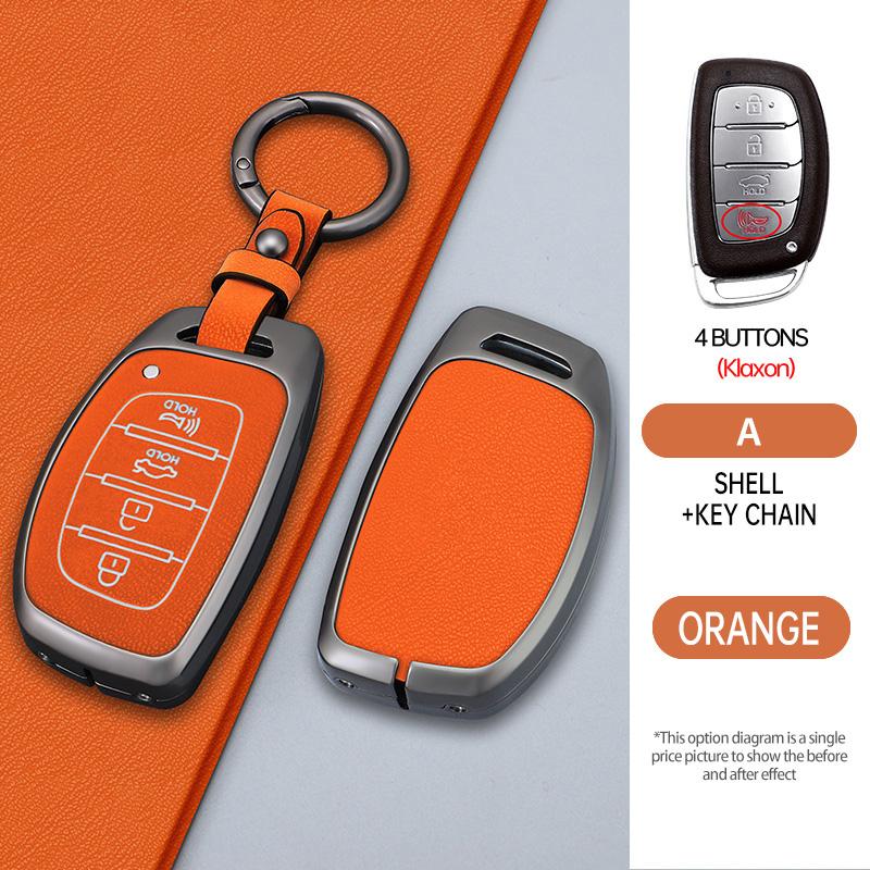 Zinc Alloy Leather Car Key Case Cover Fob Holder for Hyundai Tucson Santa Fe Rena Sonata Elantra Creta Ix35 Ix45 I10 I30 I40