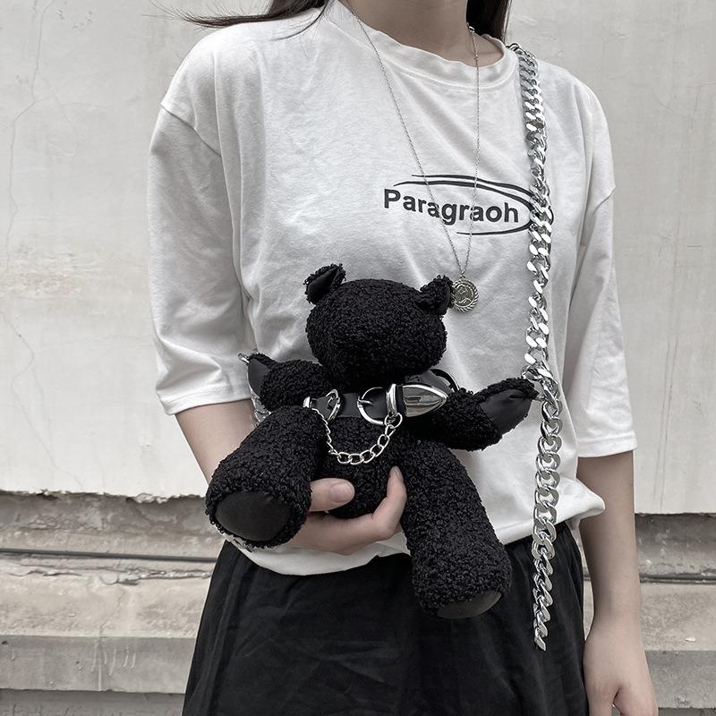 Violent bear messenger bag ugly cute doll student plush bag, personalized street cool doll shoulder bag