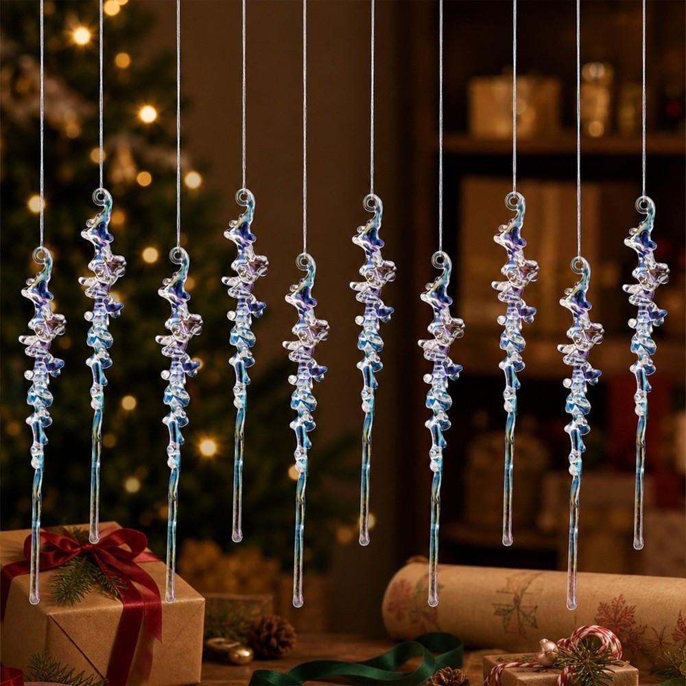 12Pcs Shining Christmas Icicle Pendants Transparent Acrylic Christmas Tree Ornaments for Xmas Tree