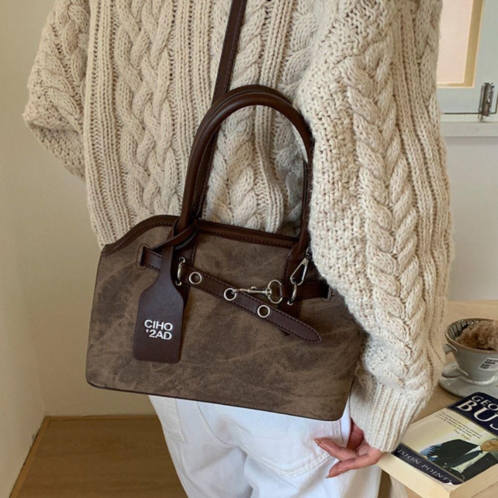 Luxury Belt Shell Handbag Pure Color Commute Tote Bag Fashion Retro Underarm Bag  Holiday