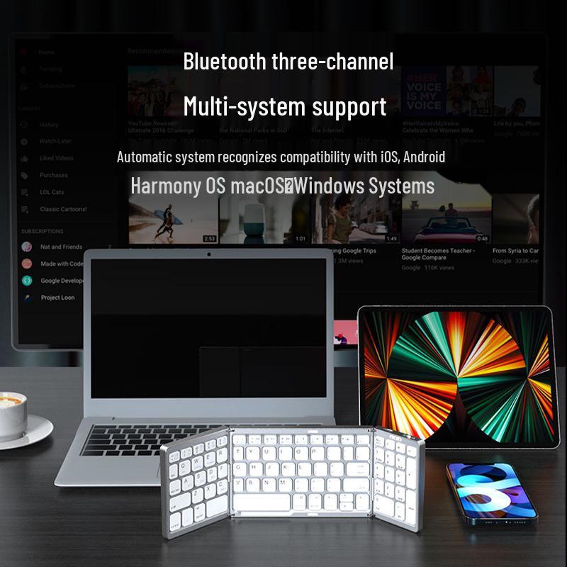 Foldable Bluetooth Keyboard: Compact, Silent, Ideal for Business Travel with Phones, Tablets, & Office Use.