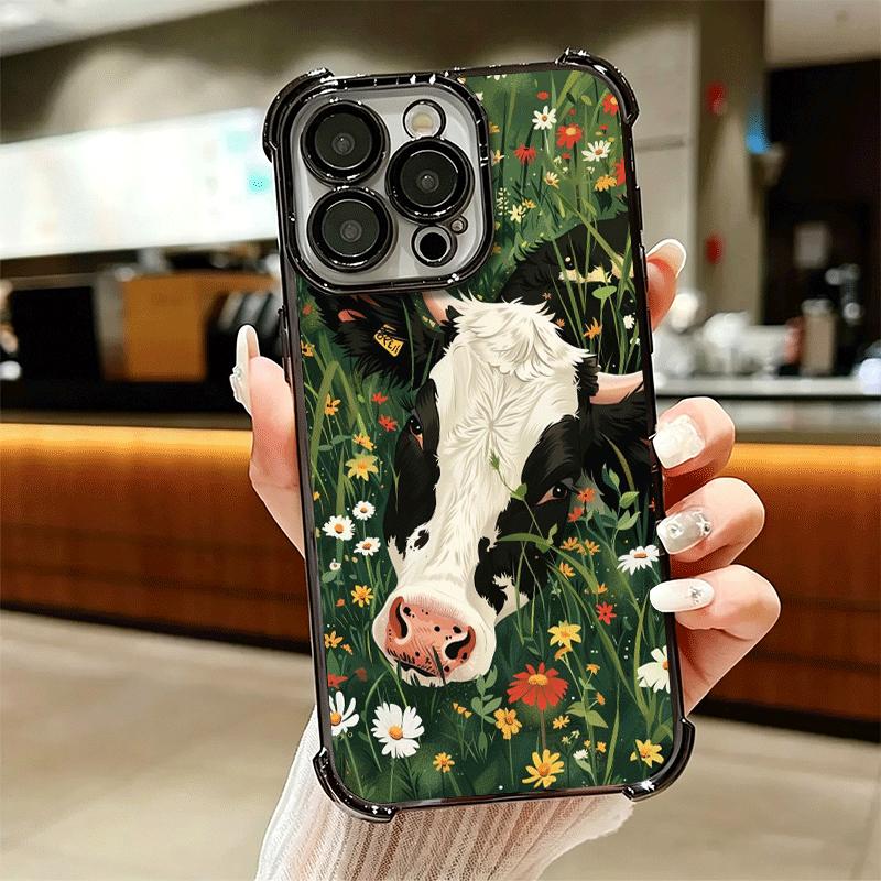White Black Dairy Cattle Symbol Soft Phone Case For iPhone 15 16 17 Air 14 Pro Max 16E Plus 13 12 Mini Plating Anti-Fall Fundas
