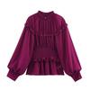 2025 Spring Women's European & American Style Ruffle Chiffon Long Sleeve Top