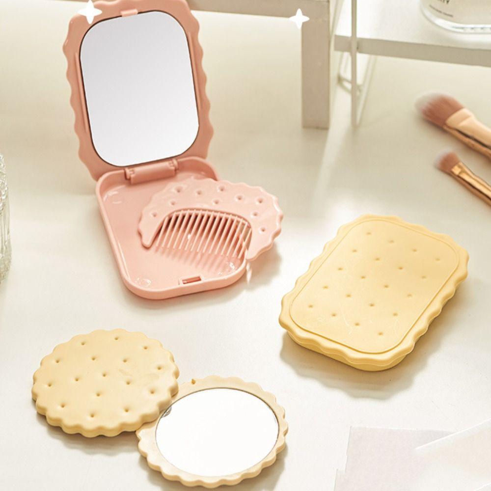 Cookie Shaped Cookie Mirror Mini Folding Compact Pocket Mirror Makeup Mirror with Comb Outdoor