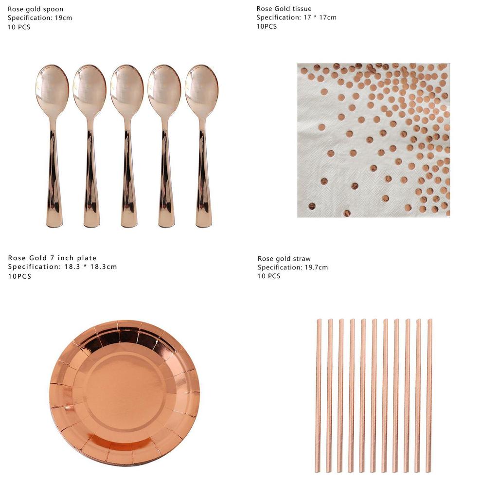 Elegant Rose Gold Stamping Party Tableware Supply Decor For Wedding And Birthday Celebrations