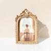 Handcrafted Antique Gold Carving Arch Picture Frame With Hanging Hook And Stand For Wall Or Tabletop Decoration Display