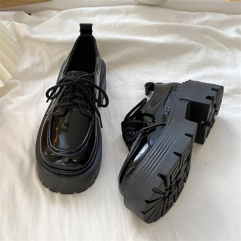 Fashion 2024 Women Summer New Black Platform Flats Shoes Women Loafers Slip On Lolita Shoes Designer Casual PU Leather Oxfords Shoes