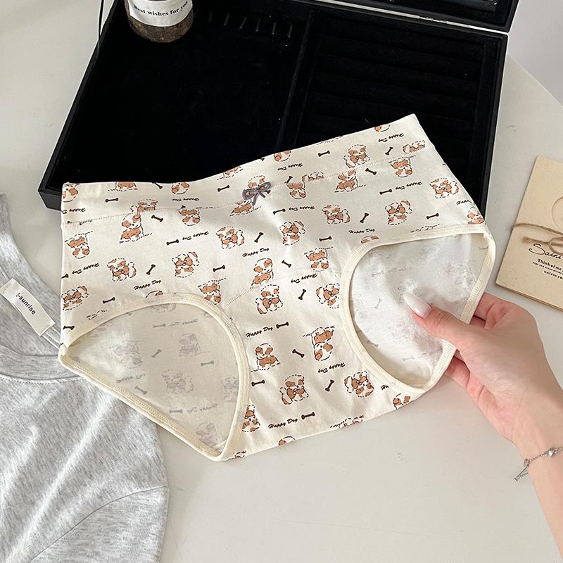 Ladies Summer Cute Cartoon Pure Cotton 10A Bacteriostatic Mid Waist Briefs