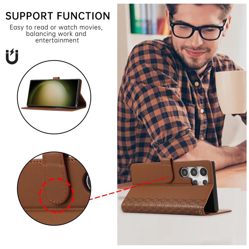 For Samsung Galaxy S25 Ultra Case 3D Rhombus Grid Imprinted Wallet Leather Phone Cover with Lanyard