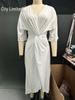 2026 European Summer Women's Batwing Sleeve V-neck French Knot Slit Dress