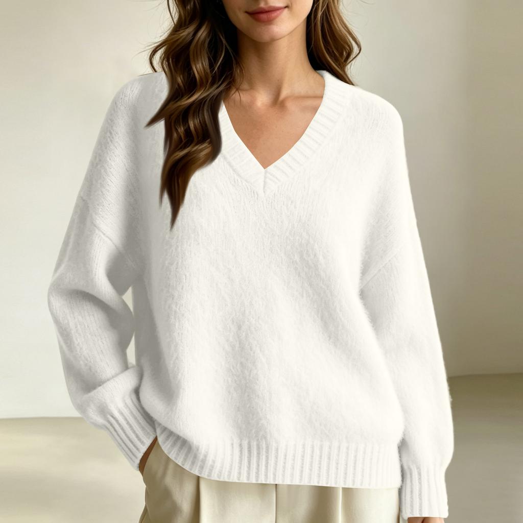 Women's Casual V-Neck Pullover Sweater for Cozy Everyday Wear