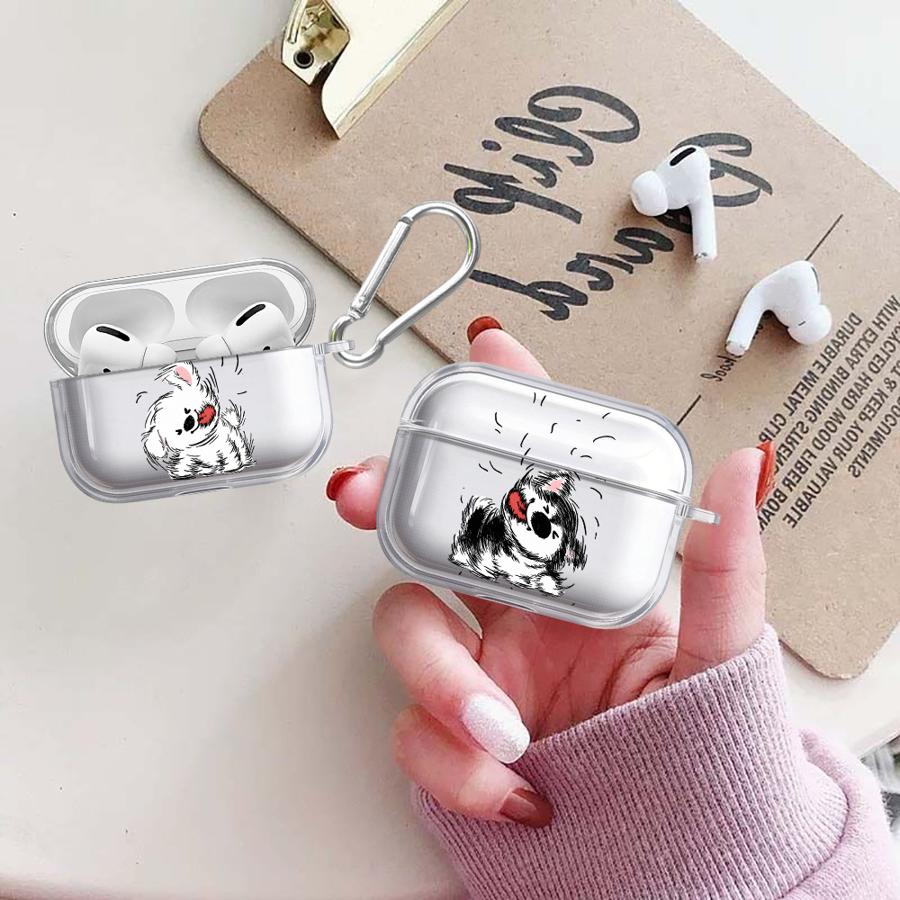 Case For Airpods Pro 2 4 1 Pro2 3 Pro3 Clear Earphone Cases Cover Cartoon Lines Messy Puppy
