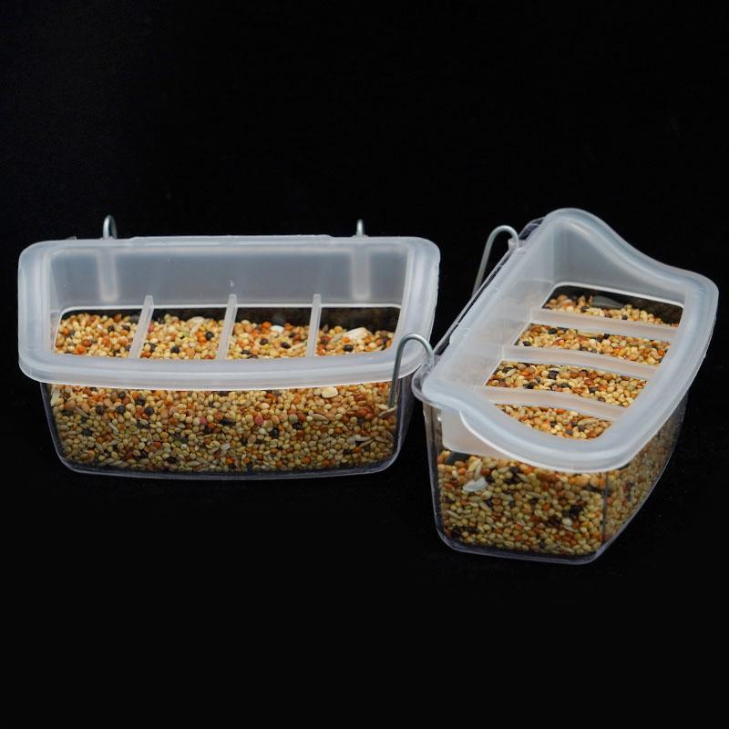 Bird Feeding Box Plastic Anti Spill Feeding Trough With Iron Wire Hangable Four Grid Feeding Tools For Birds Parrots Etc