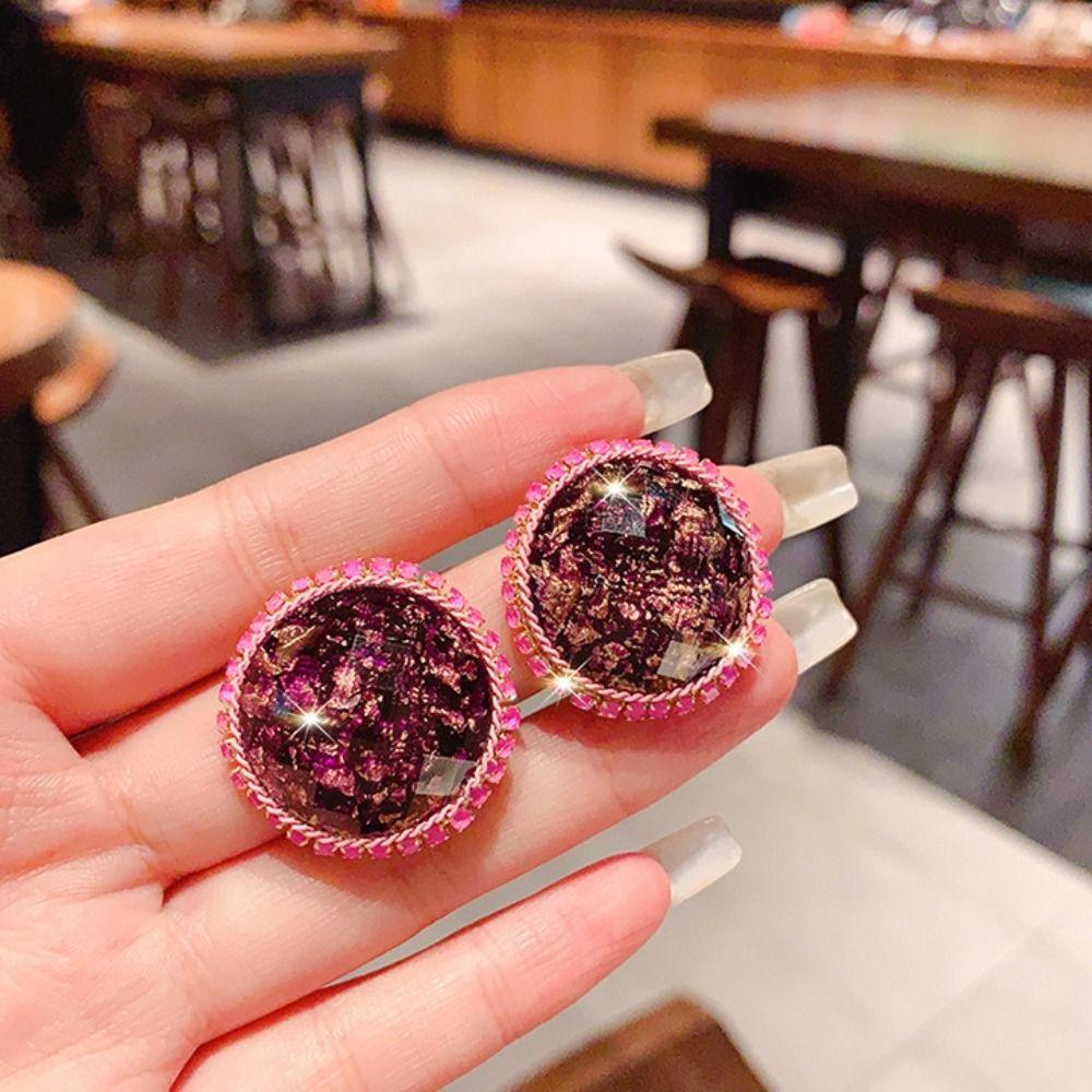 Geometry Vintage Purple Earrings Elegant French Style Earrings Sweet Round Shape Earrings Gift
