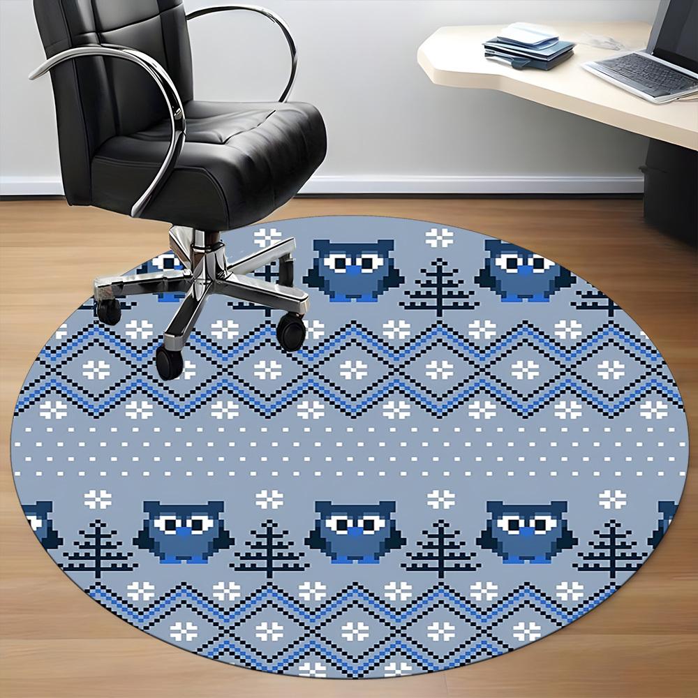1pc Owl Pattern Office Round Rug, Carpet for Office, Gaming, Lightweight Round Floor Mat yy260208015