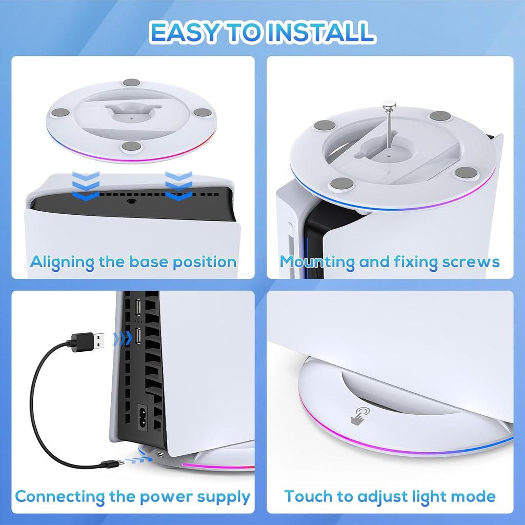 Vertical Stand for PS5 Slim Console Disc and Digital with 14 Light Mode, RGB Base Stand for PS5 Slim Console