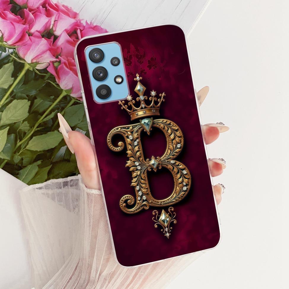 Clear For Samsung A32 5G SM-A326B Cover For Samsung Galaxy A32 5G Case Luxury Crown A-Z Letters 2D Flat Pattern Soft Phone Case