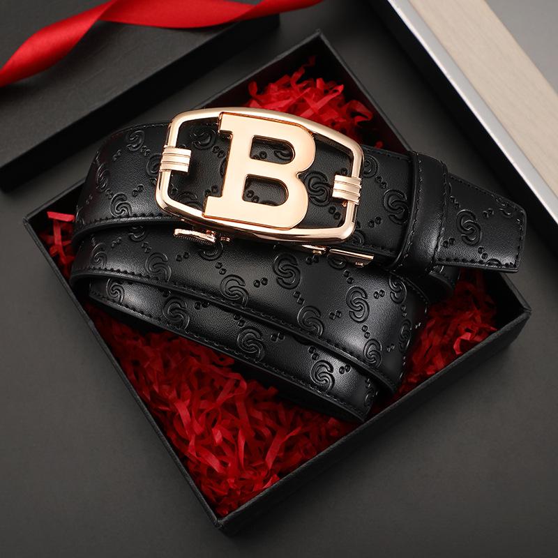 

Men s High-End Genuine Leather Automatic Buckle Belt - Versatile Casual Cowhide Waistband 115 cm