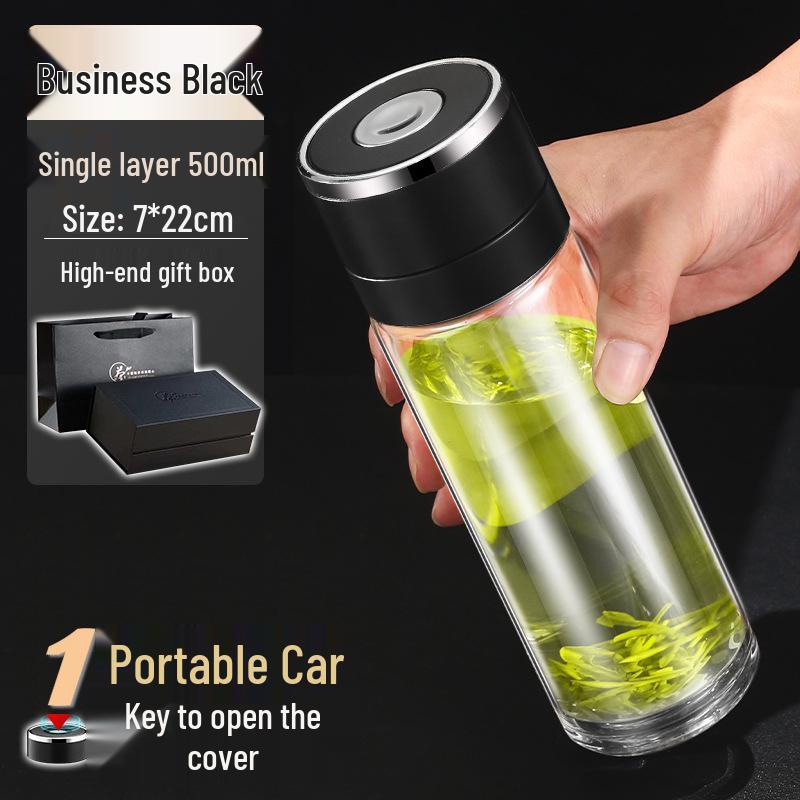 Minghui Quick-Open Double-Layer Glass Cup with Tea and Water Separation, Car-Mounted High-End Men's Cup.