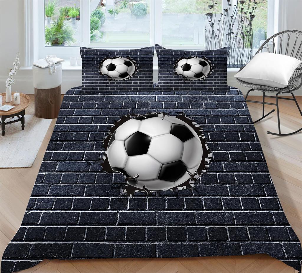 3D Printed Football Bedding Quilt Cover Pillowcase Full Size Double Bed Set 2/3 Pieces of Microfiber Fabric Soft Home Decoration