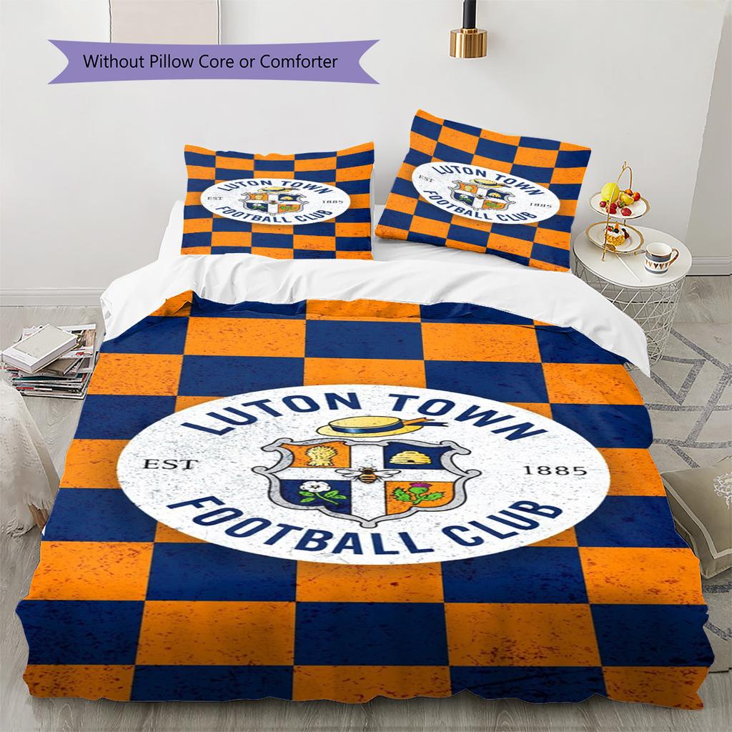 Luton Town FC Muster Bettwäsche-Set Bettbezug Kissenbezug Heimdeko Geschenk (1 Bettbezug + 2 Kissenbezüge, ohne Füllung)