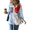 New Fall Women's Striped Patchwork Printed Shirt Casual Vacation Fashion Top