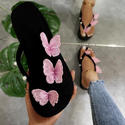 Women Wedges Butterfly Flip Flops 2024 Summer Slipeprs New Rome High Heels Platform Pearl Flip Flops Ladies Beach Slides Size 42