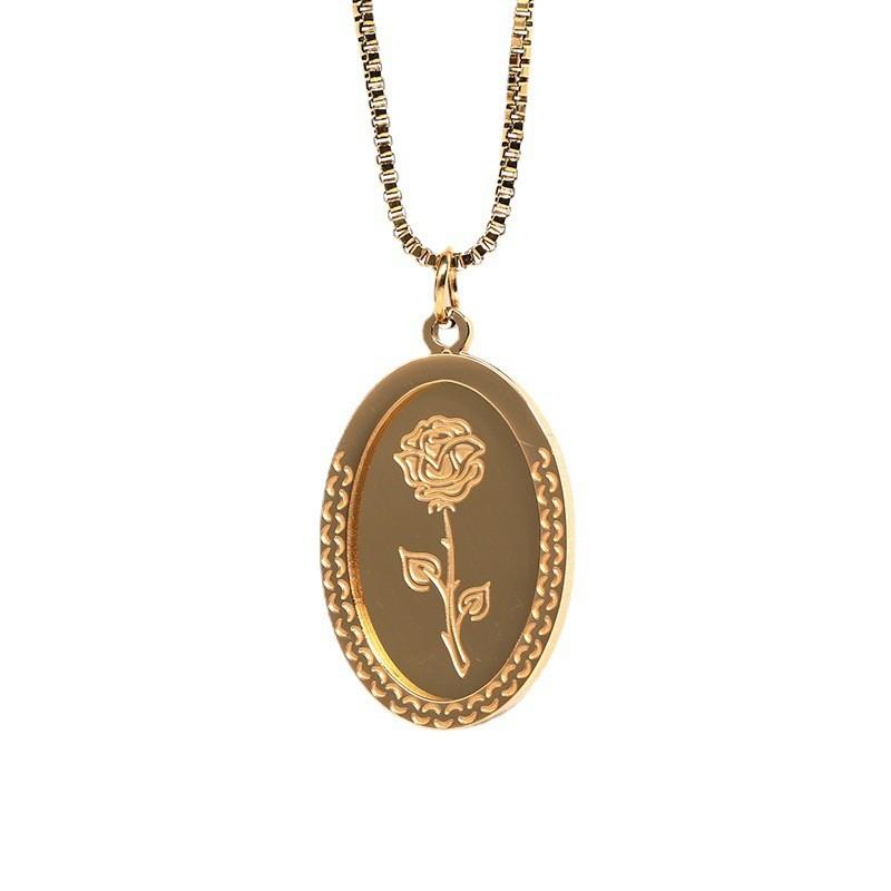 Retro Titanium Steel Floral Pendant Chain With Double Layer Pattern For Casual Wear