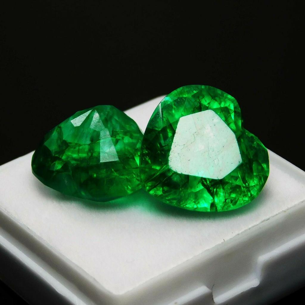 Natural Green Emerald Loose Gemstone Colombian 16 Ct Heart Shape 2 Stones for Jewelry Designs
