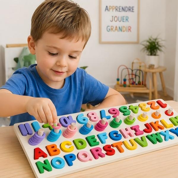 Puzzle Alfabet și Cifre din Lemn Educativ