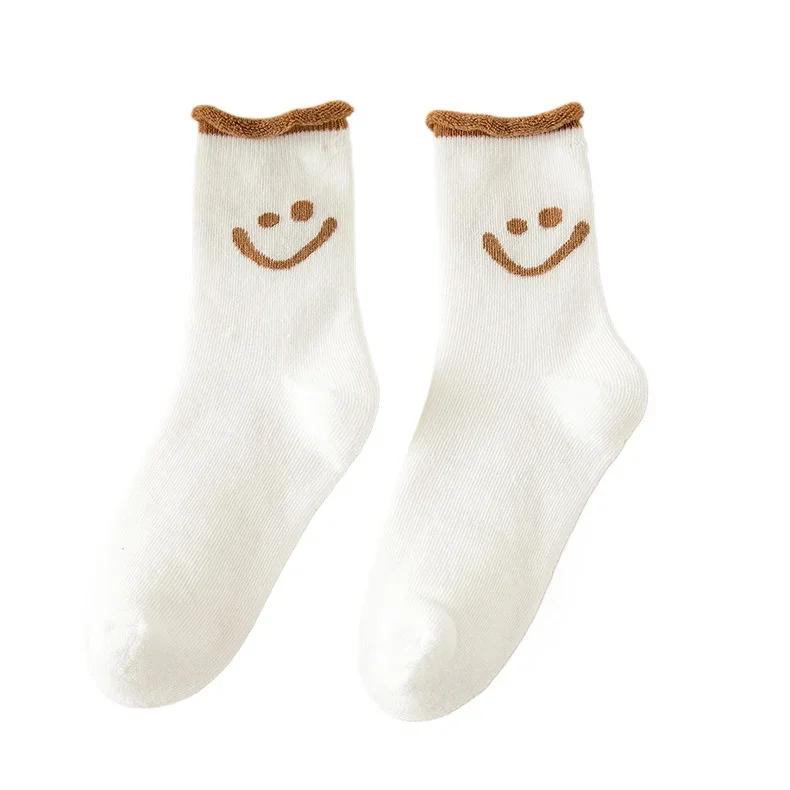 1-10Pair Smiley Face Snow Socks Thick Terry Loop Mid Calf for Winter Sports Home Comfort Moisture Wicking Warm Socks