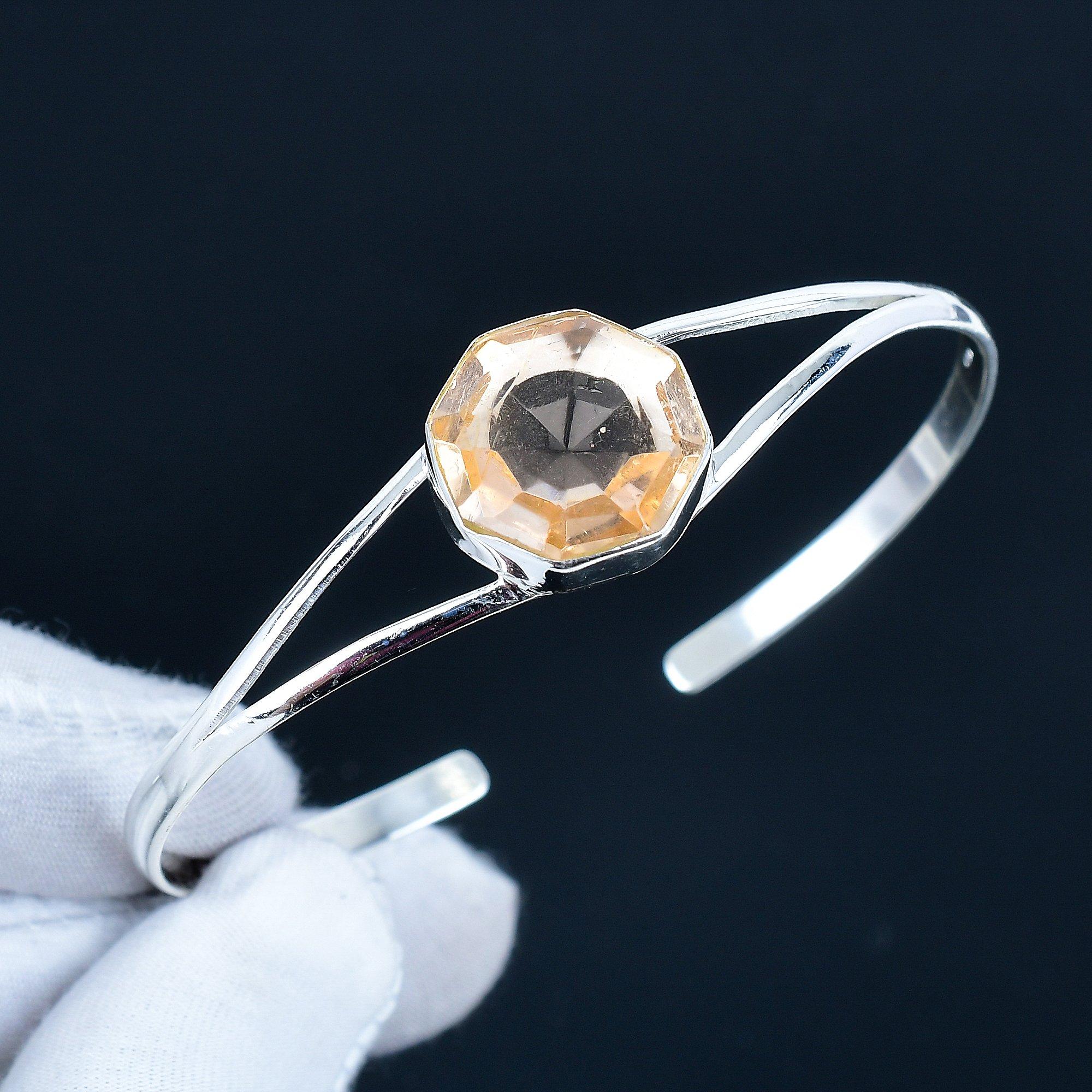 

Морганит Шестиугольный Драгоценный Камень Ручной Работы Манжета Браслет из Стерлингового Серебра 925 пробы, Браслет с Морганитом для Жены, Унисекс Браслет для Подарка 7 жёлтый