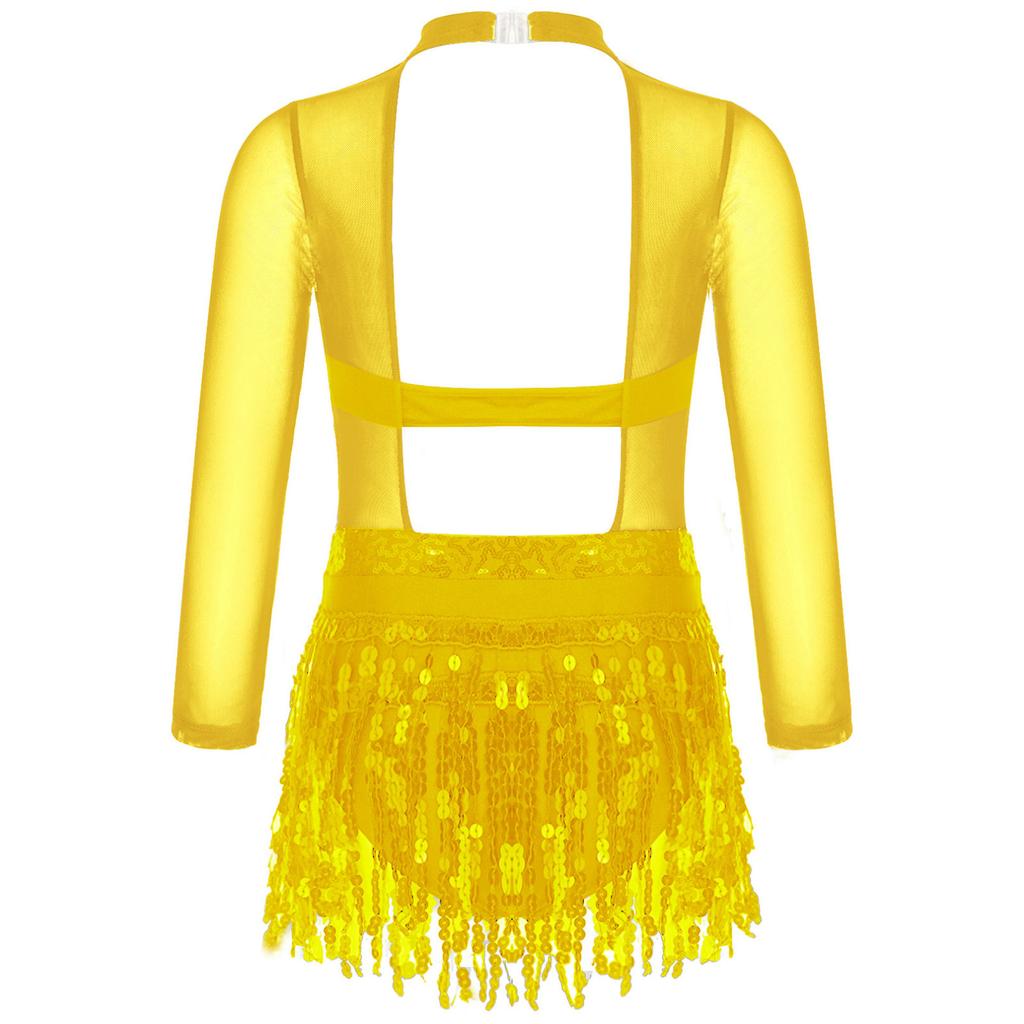 Dětské Dívčí Flitrové Taneční Šaty Střapec Baletní Kostým Latina Lyrický Jazz Dancewear